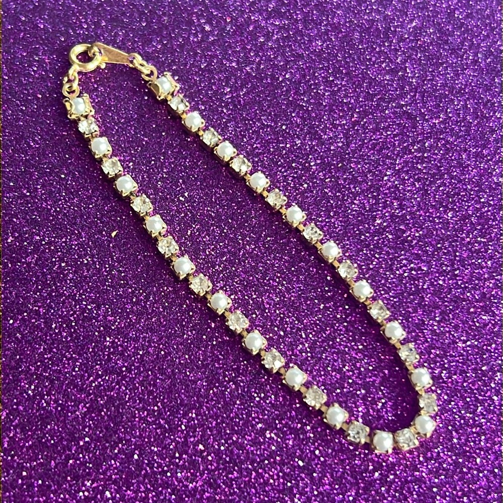 Petite Pearl & Rhinestone Bracelet, Antique